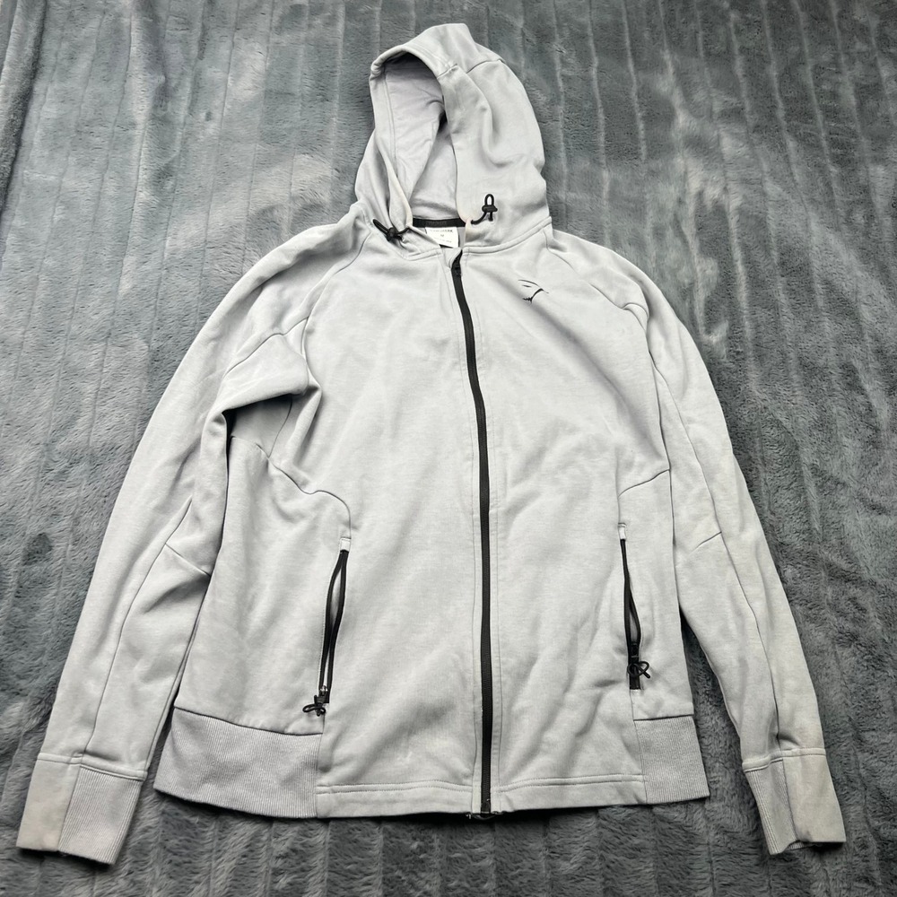 Gymshark Mens Full Zip Hoodie Light Gray Athletic Jacket A6A7F Size M